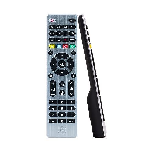 GE Universal Remote Control, Samsung TV Remote, Universal TV Remote for Roku TV, Vizio, LG, Sony, Sharp, Apple TV, TCL, Panasonic, Smart TVs, Streaming Players, Blu-ray, DVD, 4-Device, Silver, 33709